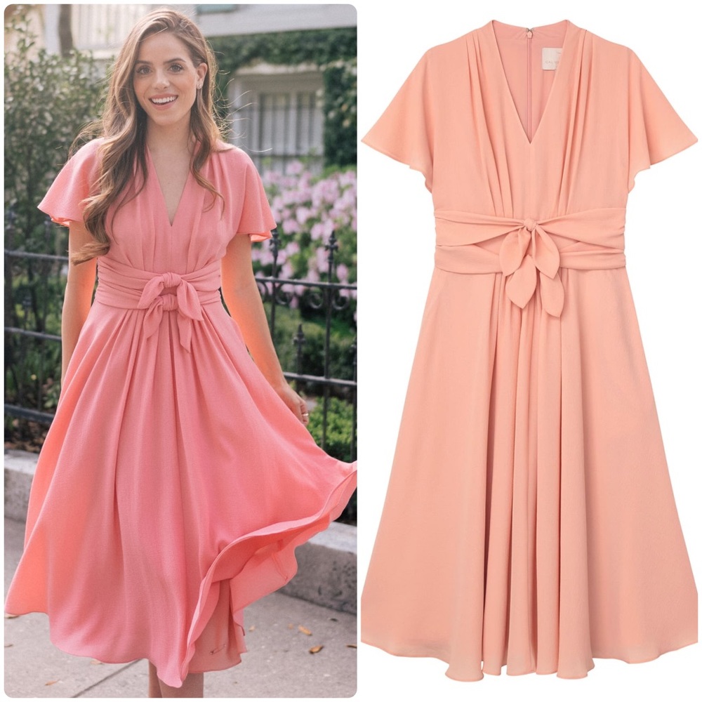 Gal Meets Glam Jane tie waist midi dress - Coral - Picture 2 of 3